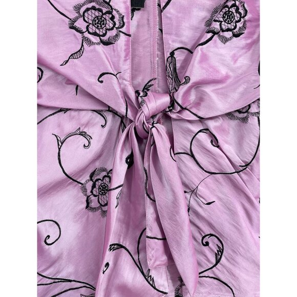 Jerry T Floral Embroidered Tie Front Kimono Top Women's XXL‎ Pink/Black NEW - Picture 3 of 11